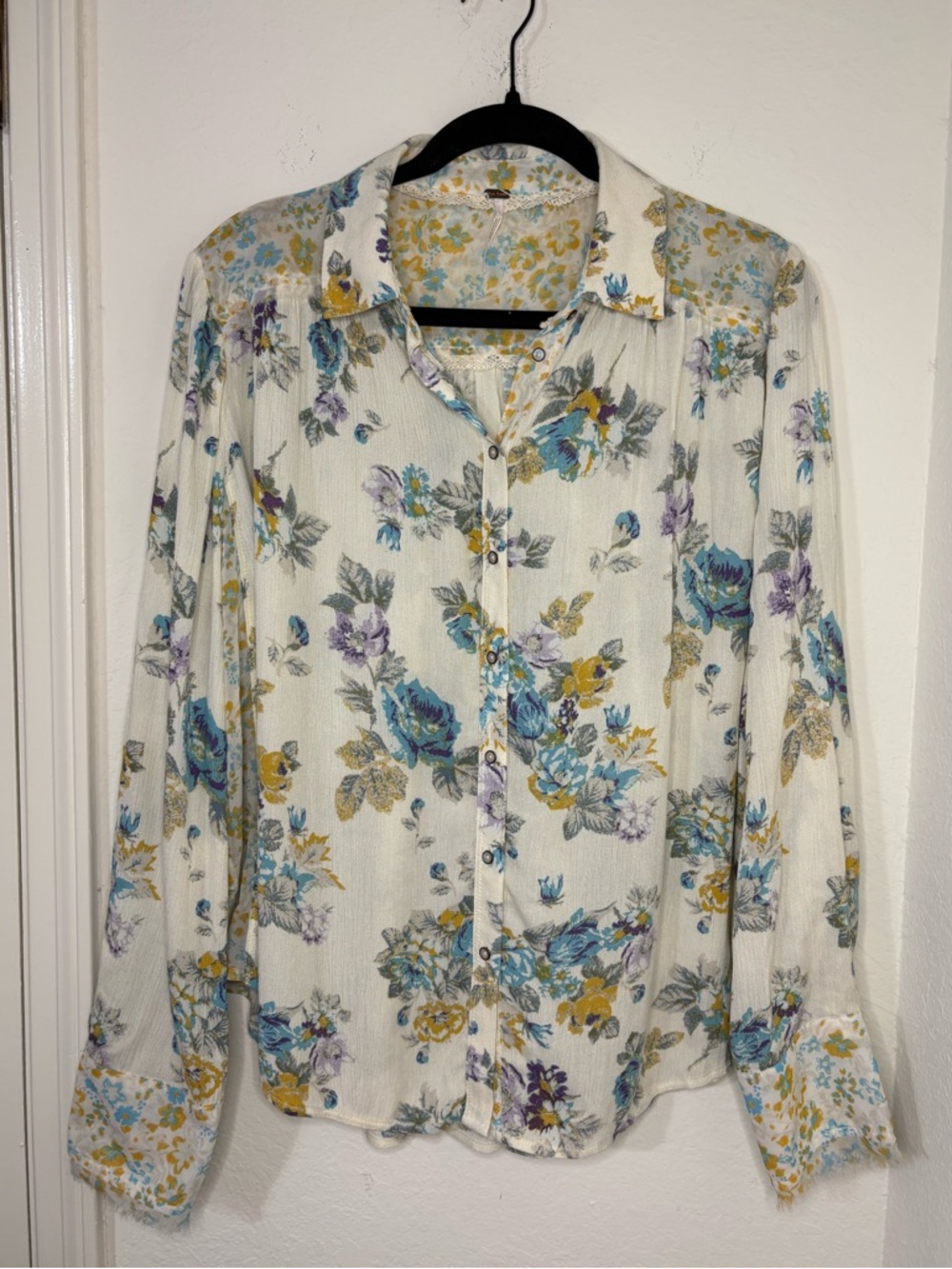 Free People Hold On To Me Floral Printed Blouse oversized Top size Medium